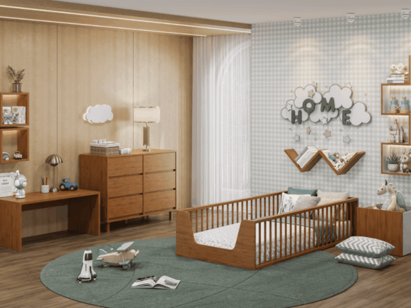 Um espaço, muitos momentos: Como o ambiente do bebê acompanha a rotina do dia.