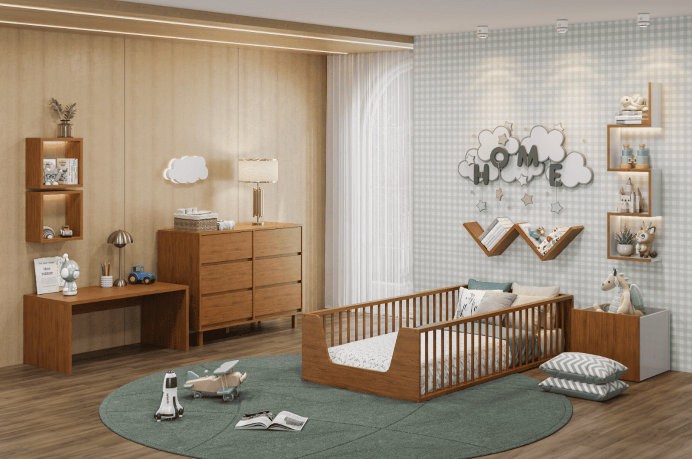 Um espaço, muitos momentos: Como o ambiente do bebê acompanha a rotina do dia.